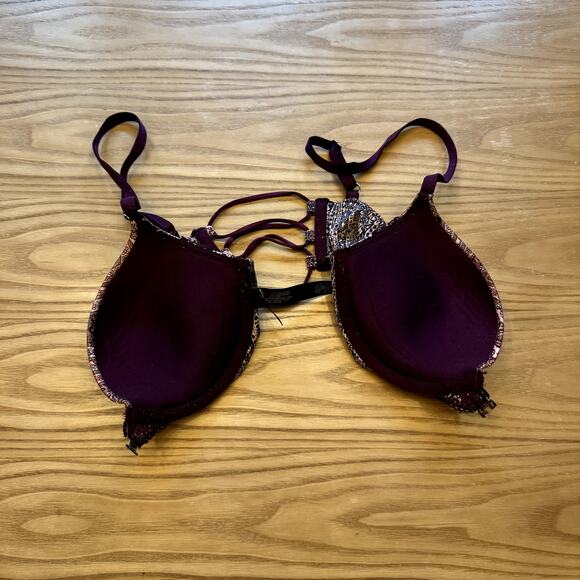 Victoria's Secret Very Sexy Push-Up Maroon Pink Paisley Bra 32B - Picture 4 of 4